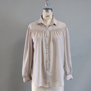 Vintage Button Up Blouse with Embroidery and Peter Pan Collar